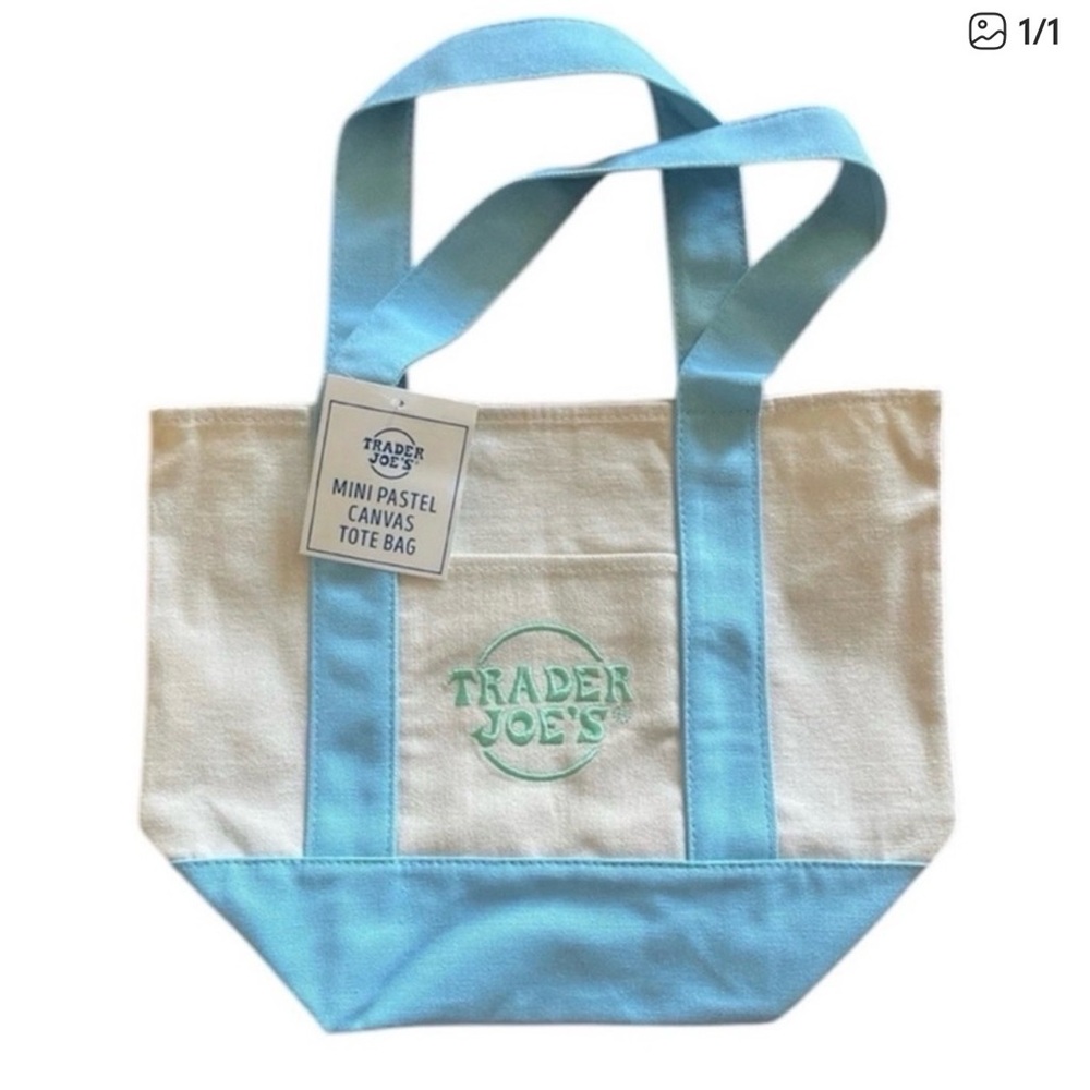 Trader Joe's Canvas Mini Tote with Pale Blue Accents